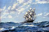 Montague Dawson Canvas Paintings - The Clipper Ship Blue Jacket On Choppy Seas